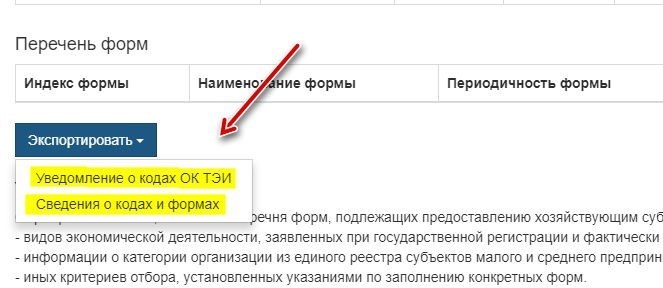 Получаем информацию о кодах ОК ТЭИ и документацию об основных видах деятельности.